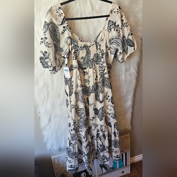 Mexx Voile Cream/Black Floral 100% Cotton Peasant Dress - Picture 7 of 10